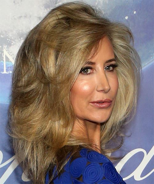 Victoria Hervey Long Wavy    Grey   with Side Swept Bangs  and  Blonde Highlights - side on view