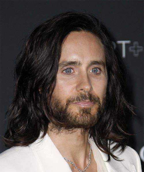 Jared Leto Long Wavy   Black    Hairstyle   - Side on View
