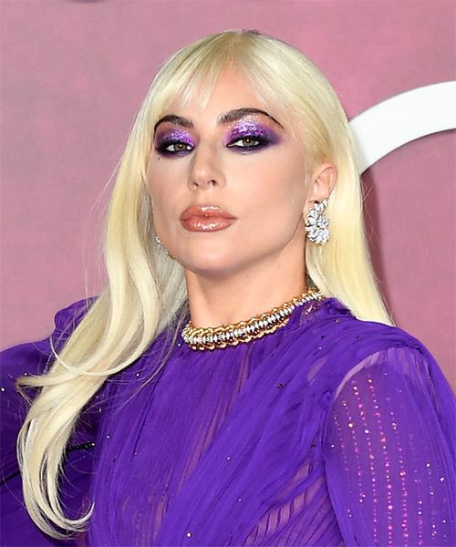 Lady Gaga Long Straight   Light Blonde   Hairstyle   - Side on View