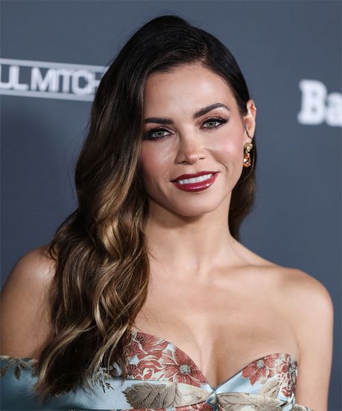 Jenna Dewan Long Wavy   Dark Brunette and  Blonde Two-Tone   Hairstyle with Side Swept Bangs  - Side on View