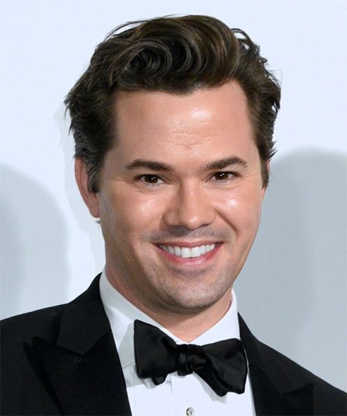 Andrew Rannells Short Wavy   Black    Hairstyle   - Side on View