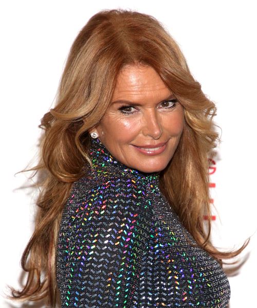 Roma Downey Long Wavy    Red     with  Blonde Highlights - side on view