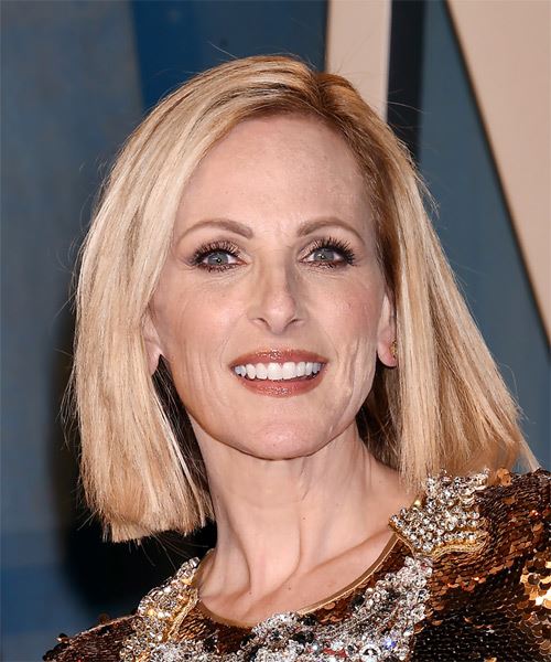Marlee Matlin Medium Straight    Blonde Bob  with Blunt Cut Bangs  and Light Blonde Highlights - side on view