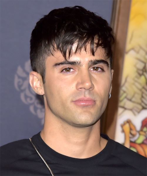 Max Ehrich Short Straight   Black    with Layered Bangs - side on view