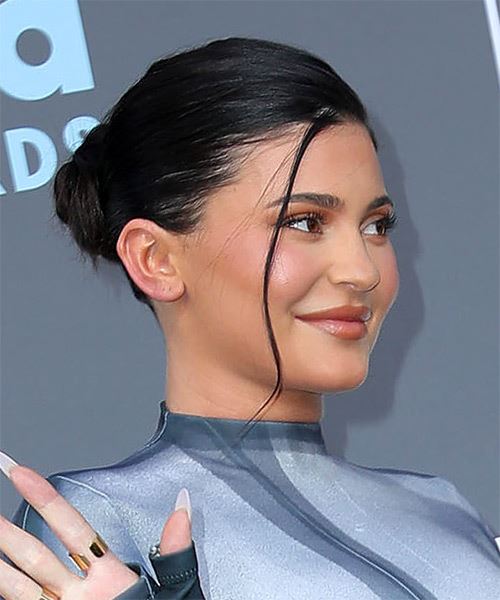 Kylie Jenner  Long Straight   Black   Updo - side on view