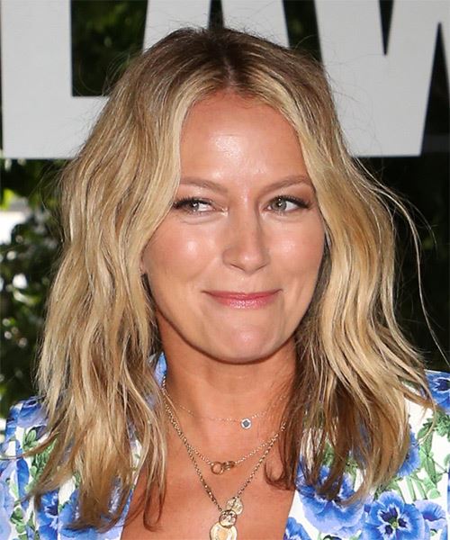 Becki Newton Long Wavy    Blonde     with Light Blonde Highlights - side on view