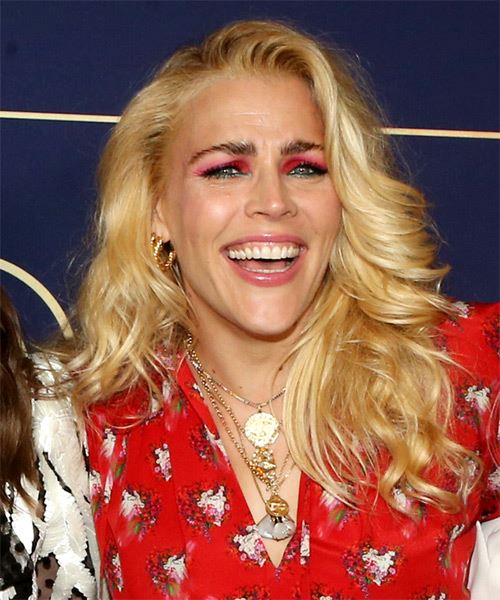 Busy Philipps Long Wavy   Light Blonde   with Side Swept Bangs - side on view