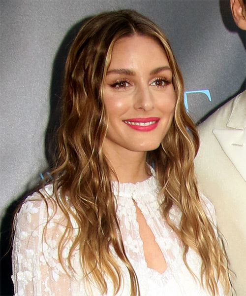 Olivia Palermo Long Wavy    Brunette     with  Blonde Highlights - side on view