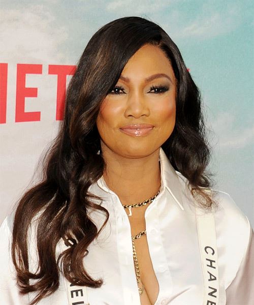 Garcelle Beauvais Long Wavy   Black    with Side Swept Bangs - side on view