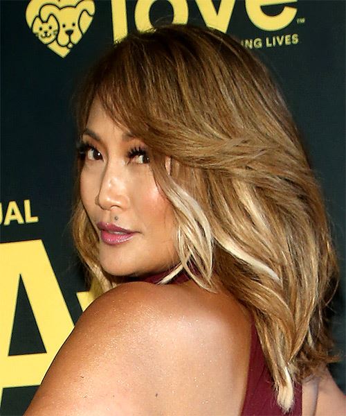 Carrie-Ann Inaba Medium Straight    Brunette     with Light Blonde Highlights - side on view
