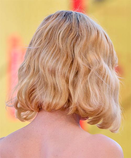 Cate Blanchett Medium Wavy   Light Blonde Bob  with Blunt Cut Bangs - side on view