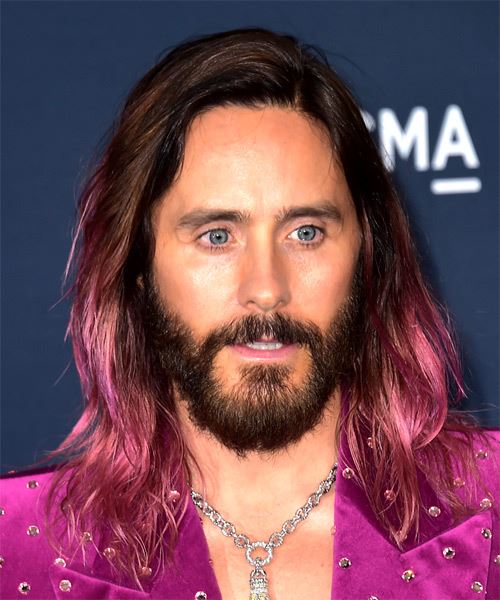 Jared Leto Long Two-Tone Hairstyle With Purple Highlights - side on view