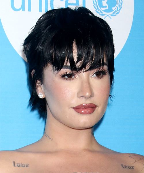 Demi Lovato Short Black Hairstyle - side on view