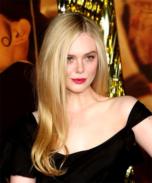 Elle Fanning Long Smooth And Delicate Hairstyle - side on view