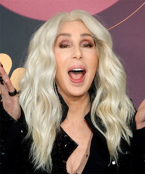 Cher Long Blonde Hairstyle With Waves - side on view