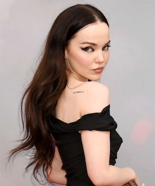 Dove Cameron Long Dark Brown Hairstyle - side on view