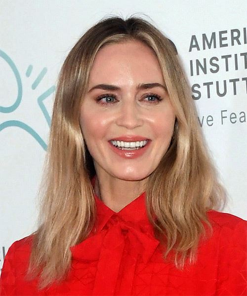 Emily Blunt Long Blonde Hairstyle - side on view