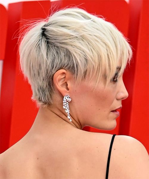 Pom Klementieff Blonde Edgy Pixie Haircut - side on view