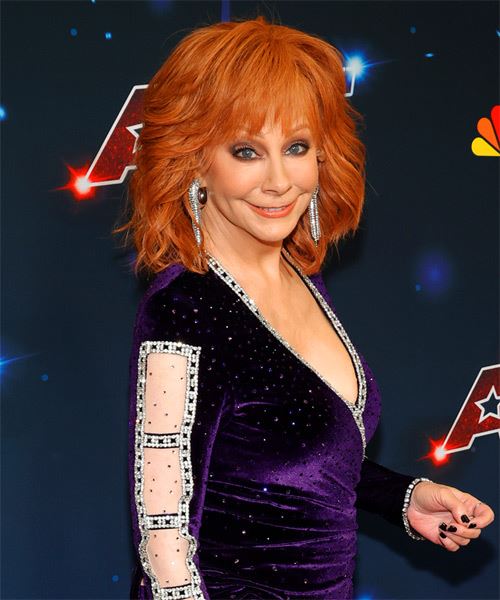 Reba McEntire Shoulder-Length Ginger Hairstyle - side on view