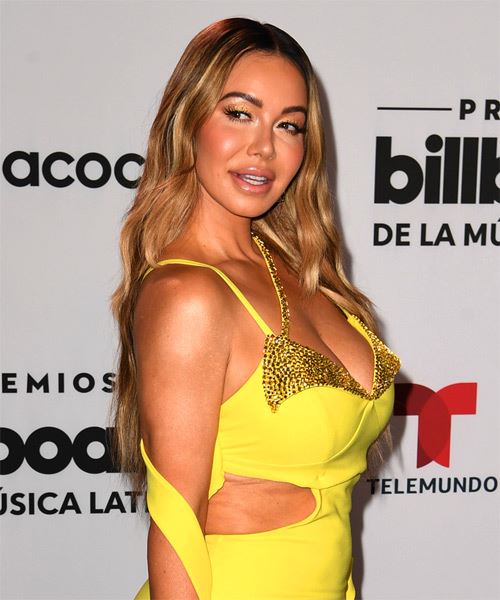 Chiquis Rivera Long Wavy Hairstyle With Highlights - side on view