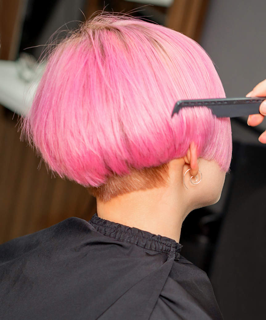 Short Pink Emo Hairstyle With Asymmetrical Bangs  - view from the side