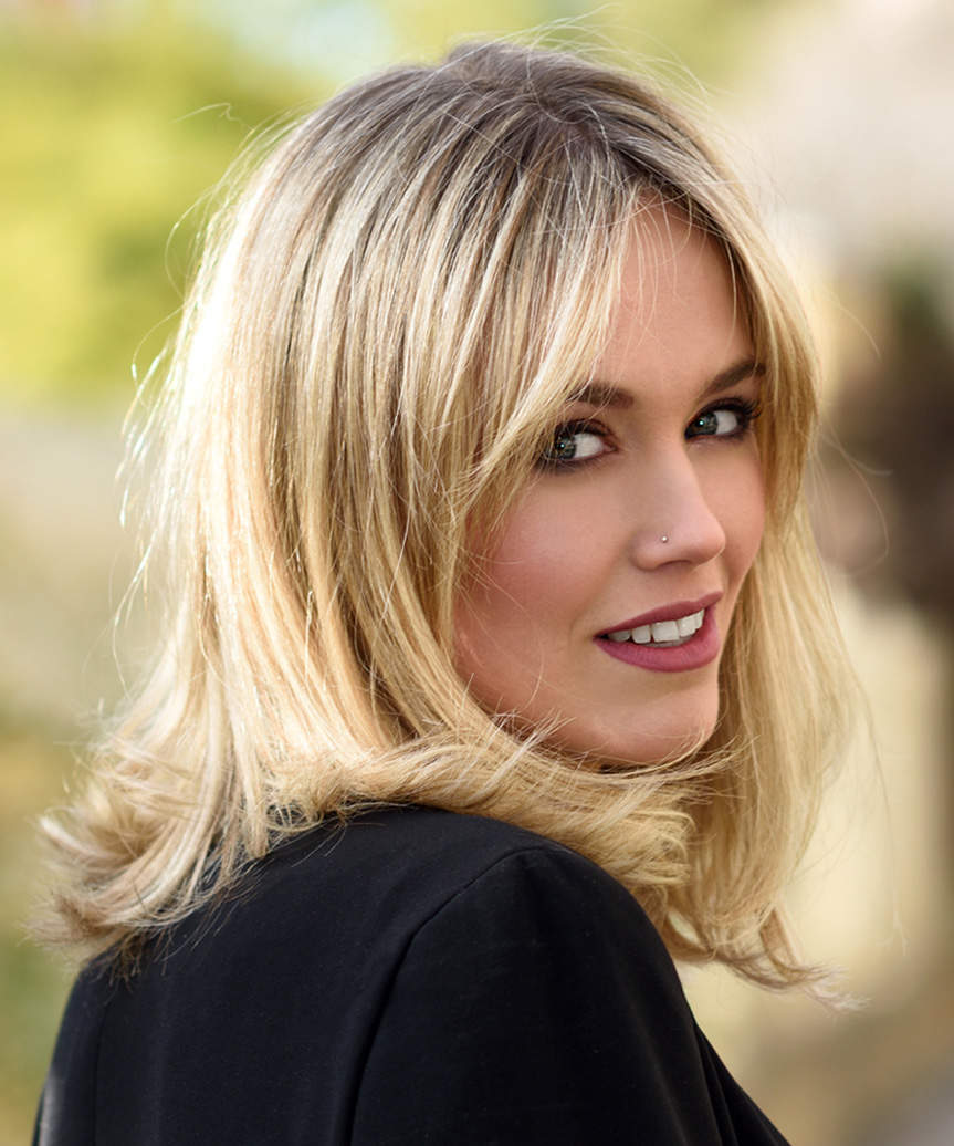 Stylish Shoulder-Length Hairstyle With Classic Bangs - view from the side