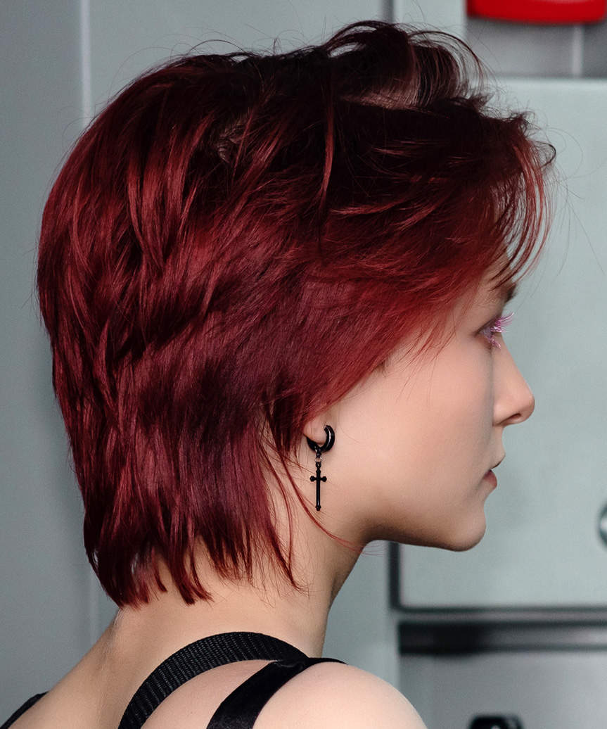 Short Choppy Mullet Hairstyle For Women - view from the side