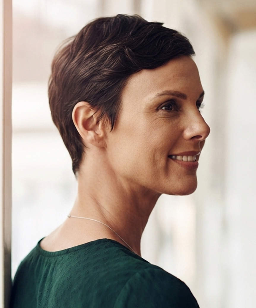 Classic Pixie Cut With Soft Side-Swept Bangs - view from the side