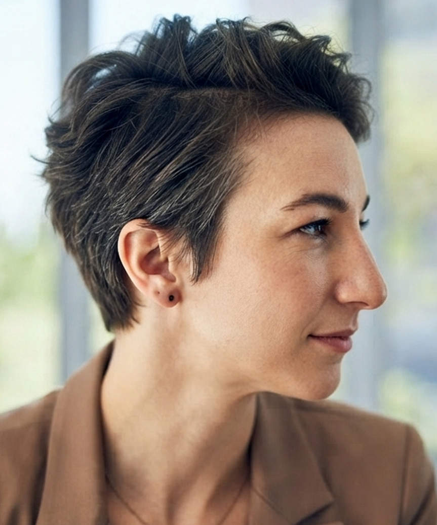 Textured Pixie Cut With Waves - view from the side