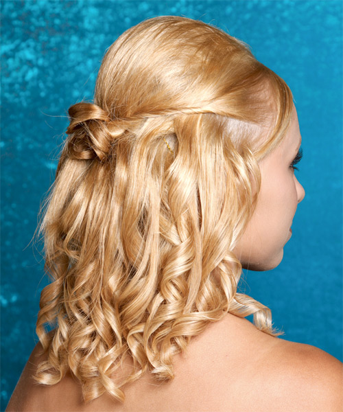 Medium Curly Formal Updo Hairstyle - Honey Blonde Hair Color