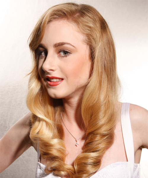  Honey Blonde Elegant Hairstyle With Shiny Waves - side on view