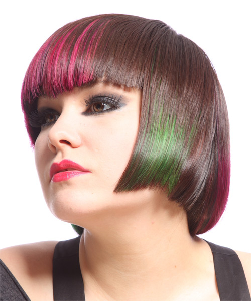 Straight Multi-Colored Hairstyle With Asymmetrical Bangs - side on view