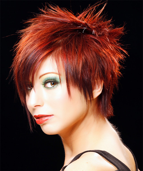  Bold And Sleek Red Hairstyle With Height And Volume - side on view