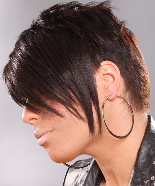  Short Straight    Chocolate Brunette   Hairstyle   - Side on View
