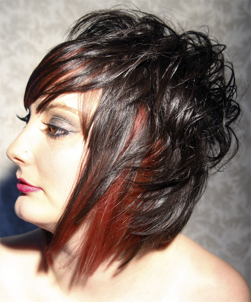 Short Messy Hairstyle With Height And Red Highlights - side on view
