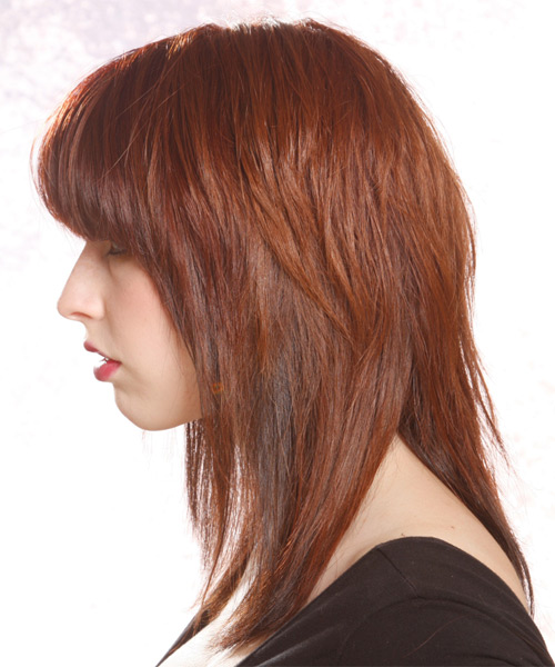  Straight Hairstyle With Choppy Layers And Smoothed-Out Bangs - side on view