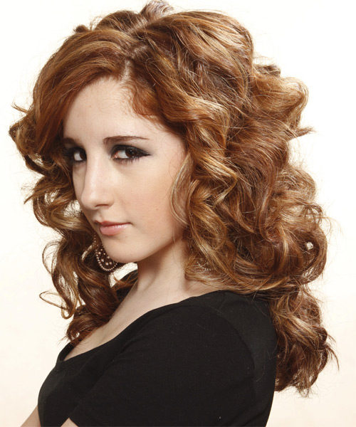  Copper Brown Hairstyle With Curls - side on view