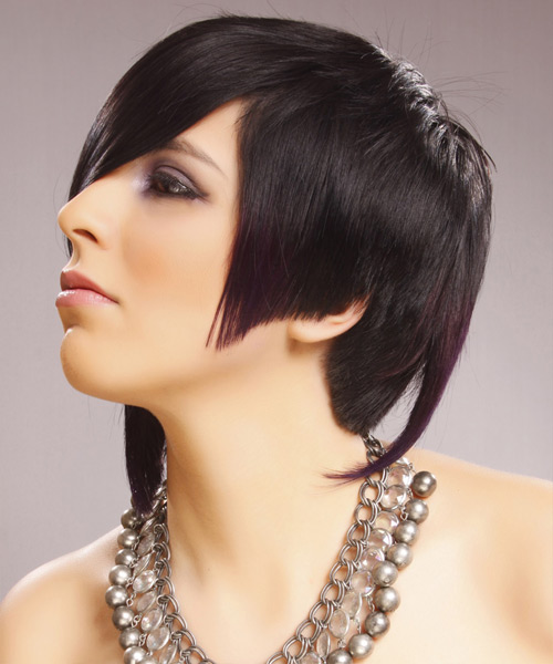 Short And Flamboyant Black Hairstyle With Tapered Back - side on view