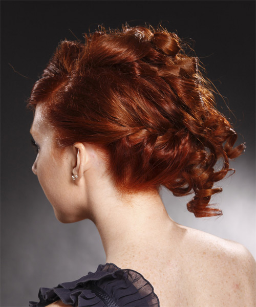 Long Curly    Burgundy Red Updo Hairstyle - side on view