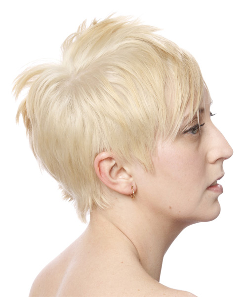      Light Platinum Blonde Pixie  Cut   - Side on View
