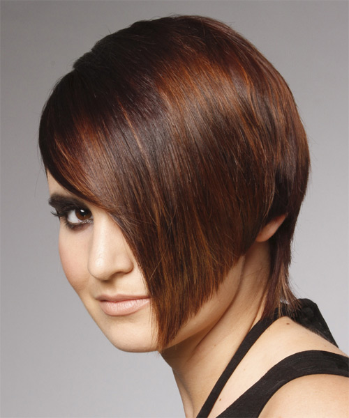 Short  Dark Red Haircut With Orange Highlights - side on view