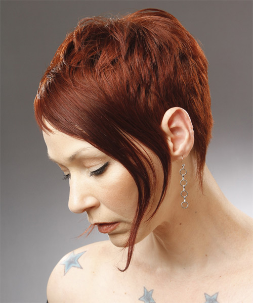      Orange  Pixie  Cut with Side Swept Bangs  - Side on View