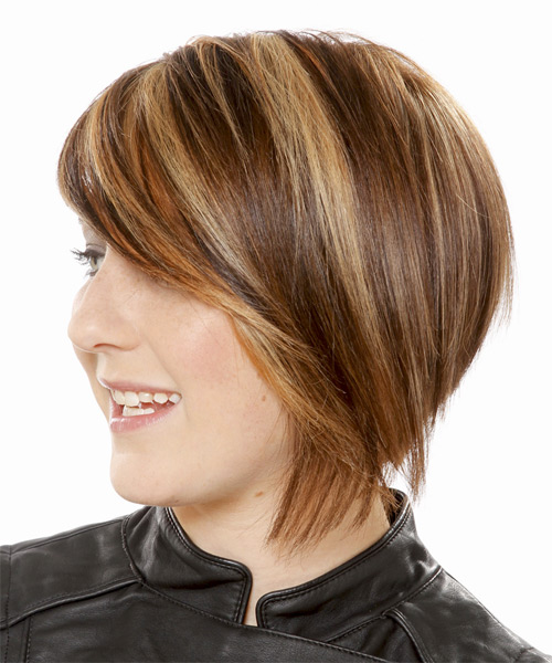  Tapered Caramel Brunette Hairstyle Hairstyle with Highlights - side on view