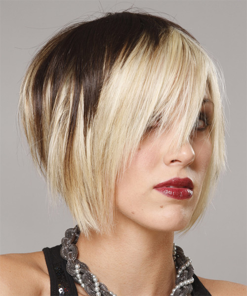  Two-Tone Jagged-Cut Hairstyle With Long Bangs - side on view