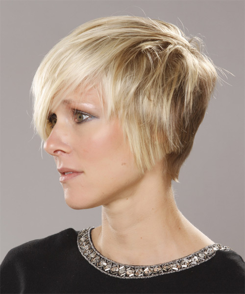      Platinum Pixie  Cut with Side Swept Bangs  - Side on View