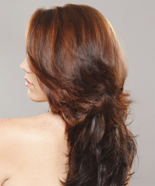 Wavy    Brunette   with Orange Highlights - side on view