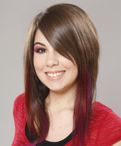 Straight    Ash Brunette   with Pink Highlights - side on view