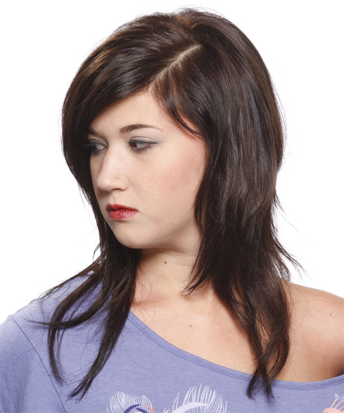  Layered Mocha Hairstyle With Side Part - side on view