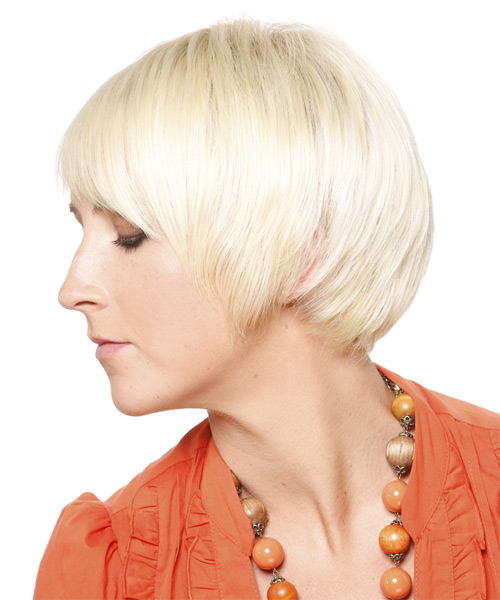      Platinum Pixie  Cut with Blunt Cut Bangs  - Side on View