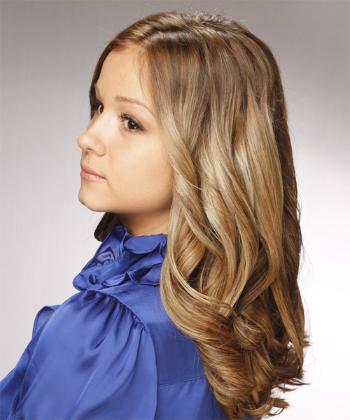 Curly   Light Brunette   with Light Blonde Highlights - side on view
